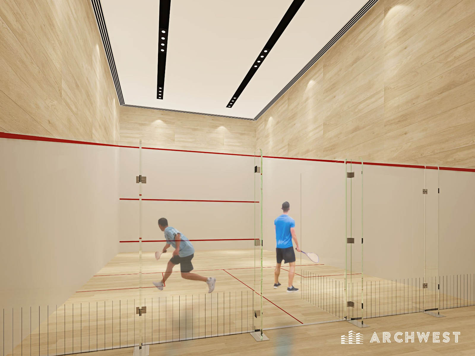 41. 3D Render of Squash Room in Hotel